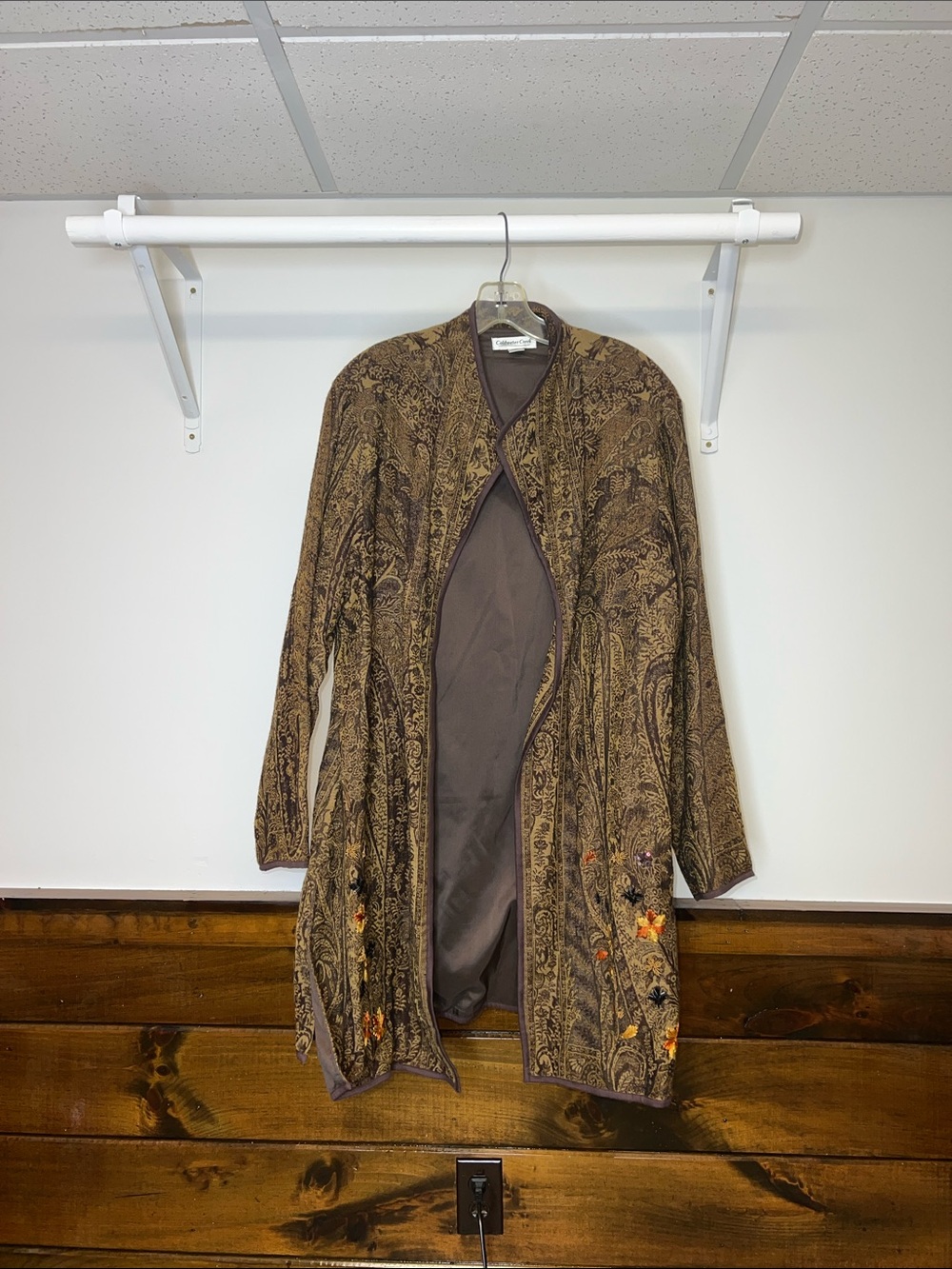 Coldwater‎ Creek Brown and Gold Textured Embroidered Sequin Duster Jacket- XL